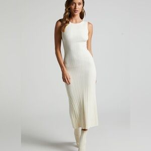 AMANDA HIGH NECK KNIT BODYCON MIDI DRESS IN BUTTER YELLOW